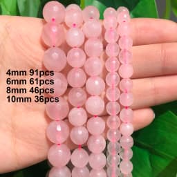Natural Rose Quartz Beads Matte Pink Crystal Heart Faceted Round Loose Stone Beads for Jewelry Making DIY Handmade Bracelet
