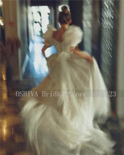 Glitter A Line Two Pieces Wedding Dresses with Detachable Skirt Off Shoulder Short Puff Sleeves Bridal Party Gowns Princess