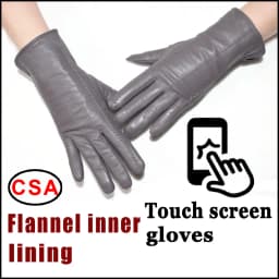 Leather gloves women's sheepskin flannel lining winter warmth high-grade black touch screen color leather gloves driving new