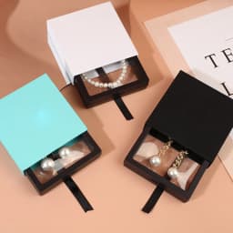 24Pcst Pink Paper Transparent Container Drawer Box Jewelry Display Gifts Weddding Ring Brooch Necklace Party Holder Packaging
