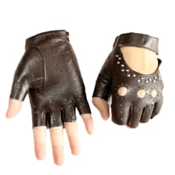 Leather Half-Finger Gloves Women's Fashion Thin Section Hollow Short Summer Outdoor Sports Cycling Car Driving