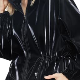 Nerazzurri Long Black Warm Oversized Shiny Patent Leather Trench Coat for Women, Long Sleeve Zip-Up Fall Fashion 2023 Windbreake