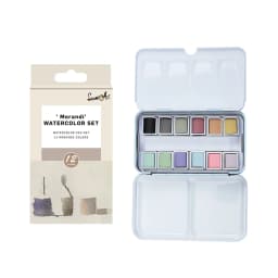 SeamiArt 12Color Tin Box Solid Watercolor Morandi Color Water Color Paint for Cartoon & Portraits Painting Drawing Art Supplies