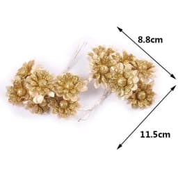 2 Bouquet Mini Golden/Silver Artificial Plant Flowers Christmas Wedding Cake Gift Box DIY Wreath Deco Supplies cp3091