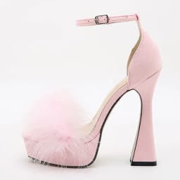 Fashion Pink Feather Fluffy High Heels Platform Sandals Women Peep Toe Ankle Buckle Strap Elegant Wedding Dress Shoes Sandalias
