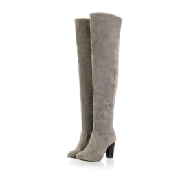 Super High Thick Heel Frosted Flock Plush Lining Women's Over-The-Knee Boots Super-Sized Side Zipper Slip-On Simple Long Boots