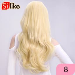 Silike 24Inch Synthetic Wavy 3/4 Half Wig Long Hair Extensions Ombre Blonde Capless Wigs Hair Clips Extension For Women 210g