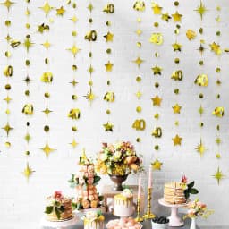 Rose Gold Happy Birthday Garlands Decorations Paper Circle Dots Star Hanging Streamer for 1st 16th 21st 30th 50th 70th Birthday