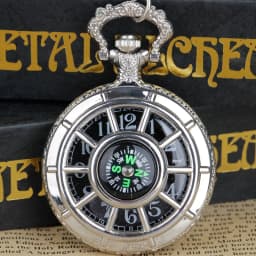 Exquisite Compass Design Vintage Hollow Skeleton Pocket Watch Black Starry Round Dial Antique Pendant Clock Retro Gifts Unisex