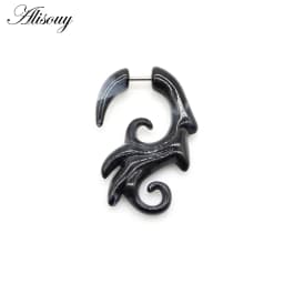 Alisouy 2pc 16G Fake Cheater Ear Plug Gauge Gray Black Color Acrylic Flesh Earring Wing Heart Spiral Shape Body Piercing Jewelry