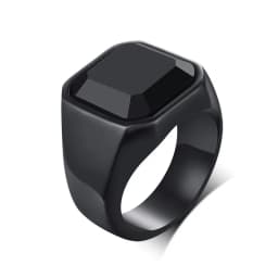 Vnox 12.5mm Signet Ring for Men, Black Square Top Stainless Steel Finger Band, Gothic Punk Rock Boy Stamp Rings