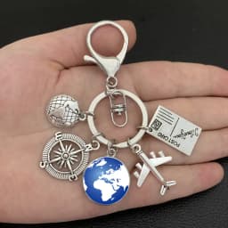 Earth plane keychain pendant earth compass personality memorial key ring gift for travel lovers