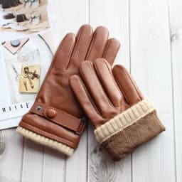 High-quality sheepskin touch screen gloves men's new corrugated wool knitted warm velvet motorcycle driving leather gloves