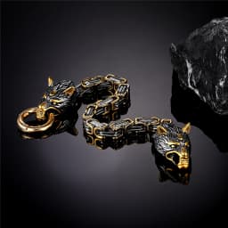 Norse Viking Celtic Wolf Head Bracelet Men Stainless Steel Odin Wolf Bangle Amulet Never Fade Gold Color King Chain Rock Jewelry