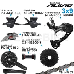 SHIMANO ALIVIO M3100 3x9 Speed Groupset with SL-M3100 RD-M2000 Front REAR DERAILLEUR HG200 CS Chain FC-MT0-3 Original