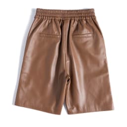 Capable Fashionable Stylish 100% Leather Five-Point Pants For Women Femme Elastic Waist Wide Leg Bermuda Shorts With Pocket