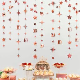Rose Gold Happy Birthday Garlands Decorations Paper Circle Dots Star Hanging Streamer for 1st 16th 21st 30th 50th 70th Birthday