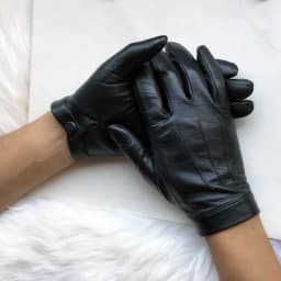 Unlined Gloves Wrist Button Sheep Leather Touch Screen Winter Gloves For Men Black Thin Lining Genuine Leather