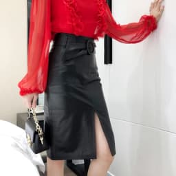 RYS9325 Winter Women Genuine Leather 65cm Long Wrap Skirt Female Ring Belt High Waist Faldas Mujer Front Slit OL Sexy Pink Jupe