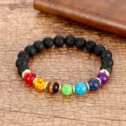 Natural Round Chakra Bead Stone Men's Bracelet Classic Black Genuine Leather Stainless Steel Bangles Women 2020 Fashion Jewelry