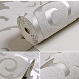 Victorian Damask Embossed Wallpaper Roll, Wall Coverings, Silver Floral, Luxury, Loquat Leaf, Home Decor