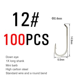 ICERIO 100PCS Nymphs Dry Wet Fly Tying Hook Down Eye 1X Long Shank Round Bend Trout Fishing Hooks