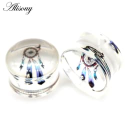 Alisouy 2pcs Wolf Fish Flower Feather Transparent Acrylic Ear Plugs Expanders Tunnels Strechers Earring Piercing Body Jewelry