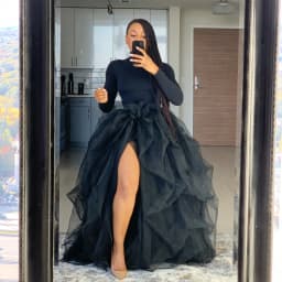 Women Tutu Long Skirt Front Split Layered Tulle Maxi Puffy Skirts Floor Length Wedding Night Out Party Club Clothes