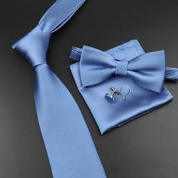 New Men's Tie Bowtie Set Luxury Business Worker Blue Black Solid Color Silk Polyester Jacquard Woven Necktie Suit Wedding Party
