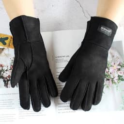 Women's Thickened Winter Sheepskin Fur Gloves Windproof Warm Outdoor Motorcycle Riding Color Leather Finger Gloves