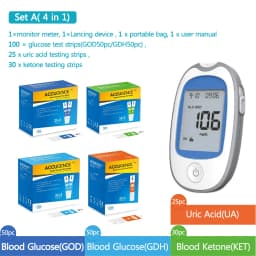 Fast 4 in1 Home Medical Multifunction Blood Glucose Meter GOD&GDH and Blood Ketone Glucometer&Uric Acid Diabetes gout Tester kit