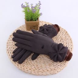 Winter Female Single Layer Warm Cashmere Full Finger Button Cycling Mittens Women Suede Leather Touch Screen Driving Gloves J23