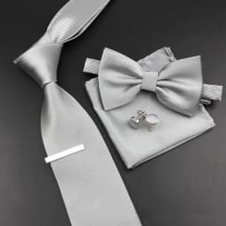 New Men's Tie Bowtie Set Luxury Business Worker Blue Black Solid Color Silk Polyester Jacquard Woven Necktie Suit Wedding Party