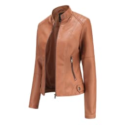 2026 Spring/Autumn New Style Gules Leather Jacket Women's Fashionable Trim Motorcycle Women Coat Black Purple Brown S-4XL