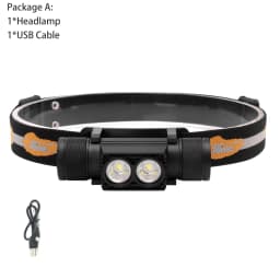 BORUiT D25 Dual LED Mini Headlamp 6-Mode 5000LM Powerful Headlight Rechargeable 18650 Head Torch for Camping Hunting