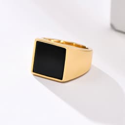 Vnox 12.5mm Signet Ring for Men, Black Square Top Stainless Steel Finger Band, Gothic Punk Rock Boy Stamp Rings