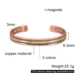 Pure Copper Magnetic Bracelet Benefits 8.3mm Adjustable Cuff High Magnet Bangles Arthritis Pain Relief Energy Jewelry Female
