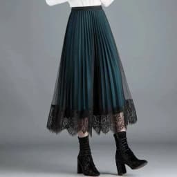 Two-Sided Wear Skirt Spring And Summer Women's New Fashion High Waist Lace Pleated Skirt Long Mesh Skirt A-Line Skirt Green Q4