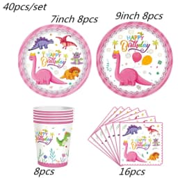 Pink Dinosaur Party Decorations Birthday Dinour Tableware Set Happy Birthday Party Decoration For Kids Boy Jungle Wild Party Dec