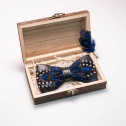 EASTEPIC Handmade Feather Bow Tie Brooch Wooden Box Set Men's Exquisite Accessories for Wedding Party Birthday Gift Necktie