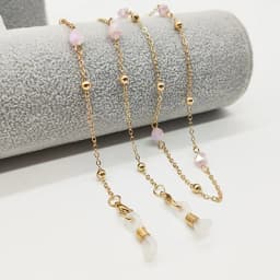 Eyeglasses Chain White Pink Crystal Charm Bead Chain Metal Plated Silicone Loops Sunglasses Accessory Women Necklace Gift
