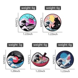 Aesthetic Art The Great Wave Enamel Pins Sunset Moon Cat Comic Scenery Brooch Decorative Backpack Lapel Badge Funny Jewelry Gift