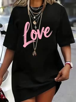 Ladies' Spring and Summer Casual Loose Plus Size Bee Bow Pattern Printed Round Neck Short Sleeved T-Shirt Dress