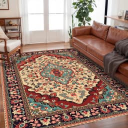 VIKAMA Bohemian Vintage Rug - Stain-Resistant and Easy-Care Floor Mat for Living Rooms and Bedrooms Persian Rug Home Decor