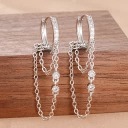 Stainless Steel Gold Color Chain Dangle Drop Earrings for Women Zirconia Pendant Clip Earring Vacation Party Jewelry Accessories
