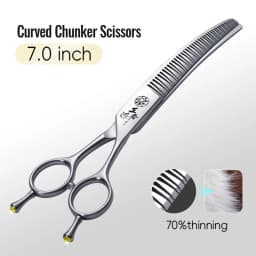 Fenice 7.0 Inch VG10 Steel 3D Gradient Traceless Teeth Pet Curved/Straight Chunker Scissors Bearing Screws Pet Grooming Shears