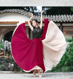 Double Layer Contrast Color Modern Dance Skirt Large Swing Half Body Skirt Performance Costume for Art Students Chiffon Material