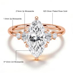 GRA Certified 2CT Marquise Cut Moissanite Ring Solid 14K Gold Filled Non Tarnish Diamond Wedding Rings for Women High Quality