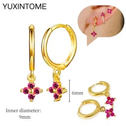 925 Silver Ear Needle Rose Red Hoop Earrings For Women Exquisite Water Drop/Flower/Heart Crystal Piercing Huggie Earring Jewelry
