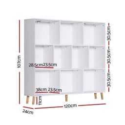 3 Tier 10 Cube White Storage Bookshelf Bookcase Open Display Shelf Organizer for Home Office Living Room Bedroom Furniture